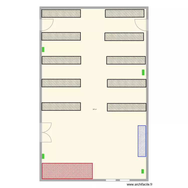 magasin. Plan de 1  et 297 m²