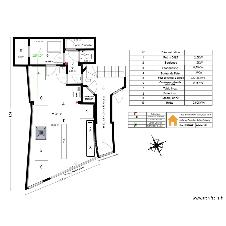 Atelier synthese. Plan de 6 pièces et 43 m2