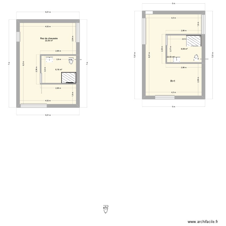 extension. Plan de 4 pièces et 57 m2