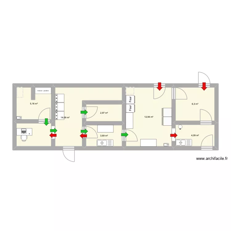 cuisine jussey. Plan de 7  et 49 m²