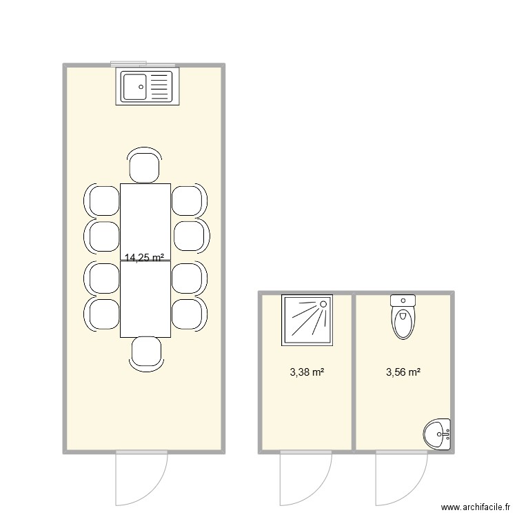 ACE  - CHANTIER VINAY. Plan de 3 pièces et 21 m2