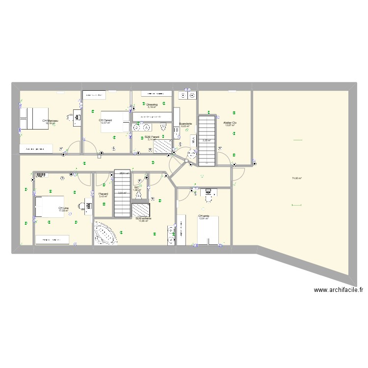 étage éléc. Plan de 22 pièces et 429 m2