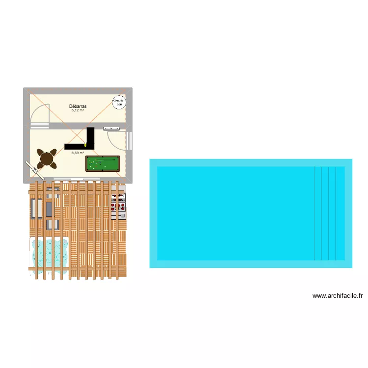 cabanon. Plan de 2  et 14 m²