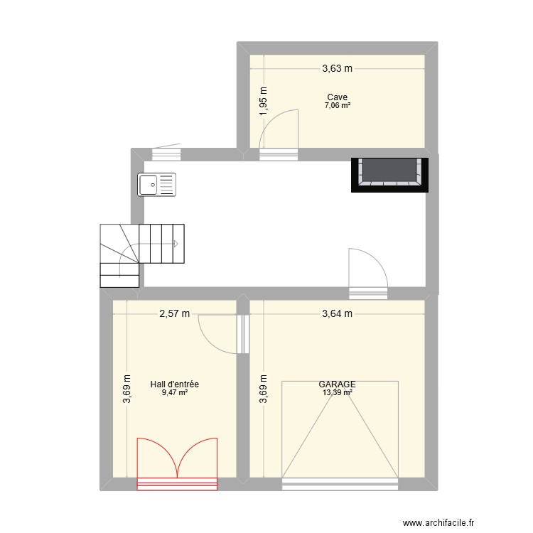 APRES travaux. Plan de 3 pièces et 30 m2