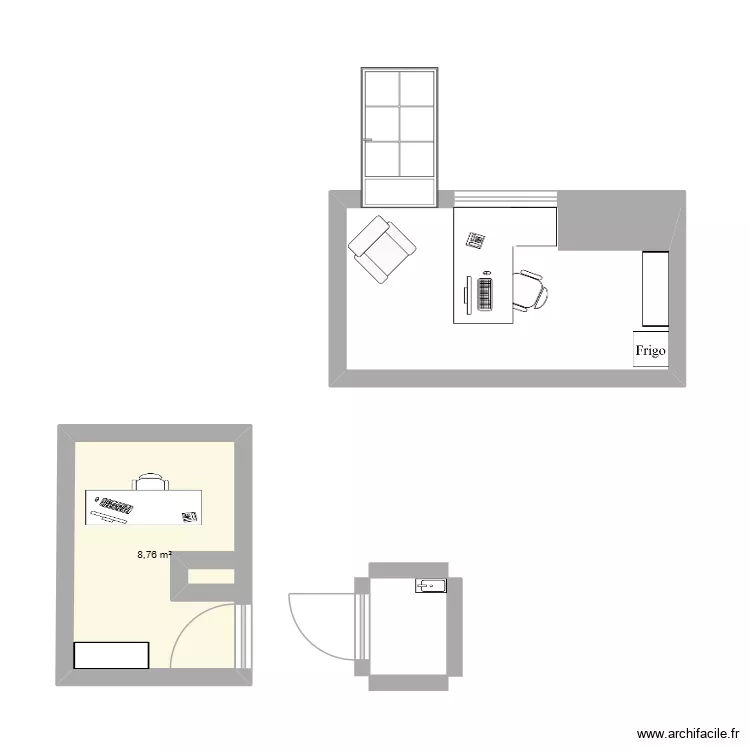 Si&egrave;ge modifi&eacute;. Plan de 1  et 9 m²