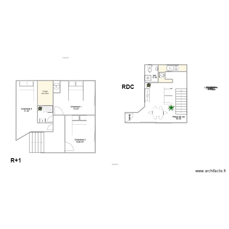 plan David Alexandre. Plan de 8 pièces et 63 m2