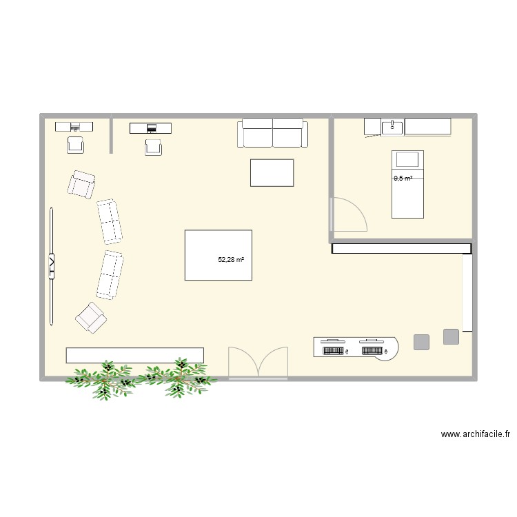 Omnisens. Plan de 2 pièces et 62 m2