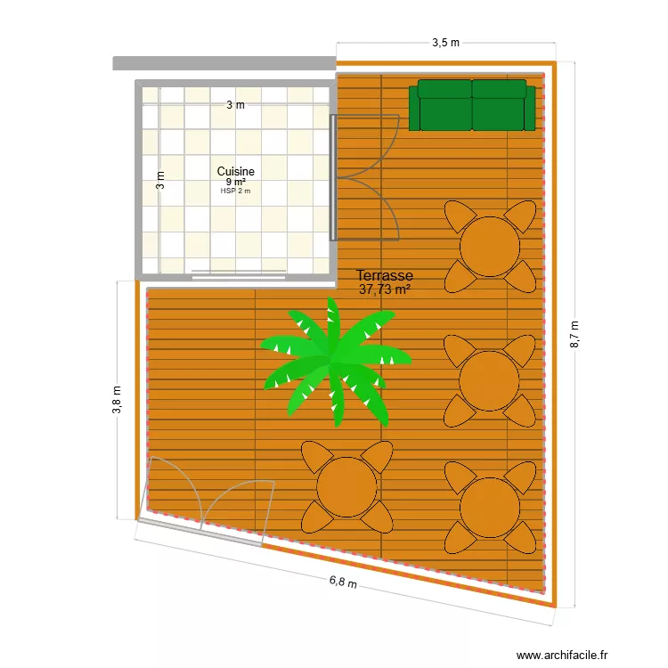 Container 1. Plan de 2 pièces et 47 m²