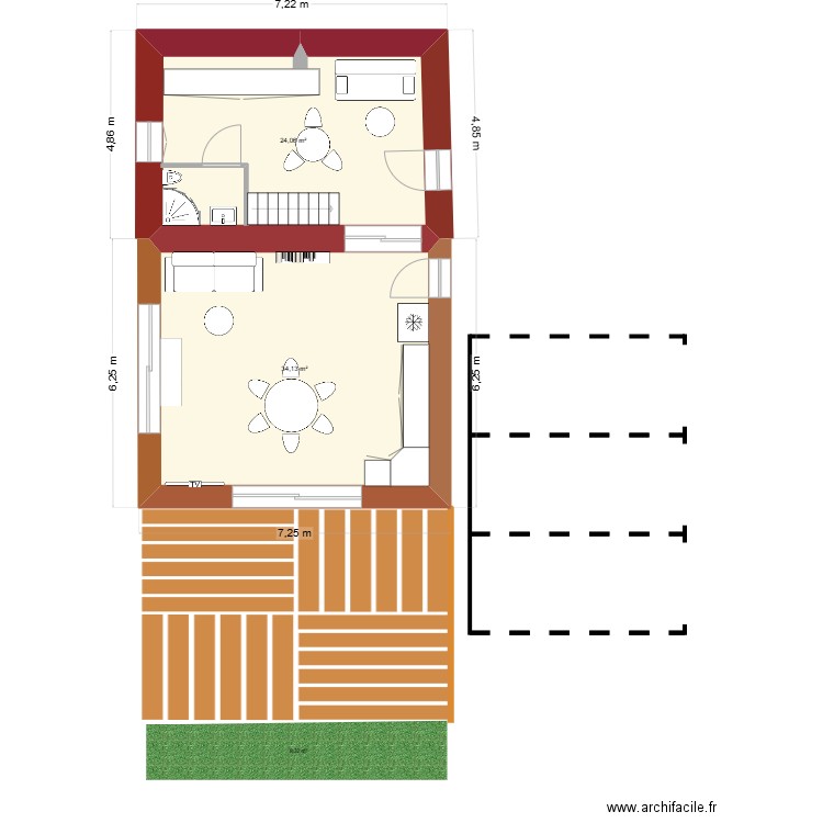 petite maison. Plan de 2 pièces et 58 m2