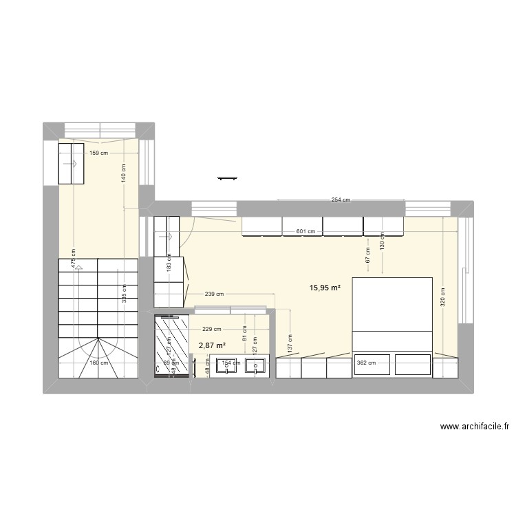 Extension Vbis. Plan de 3 pièces et 26 m2
