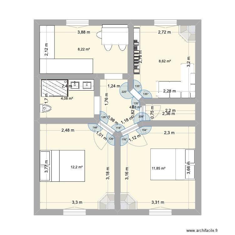st mich 1er etage. Plan de 6 pièces et 50 m2