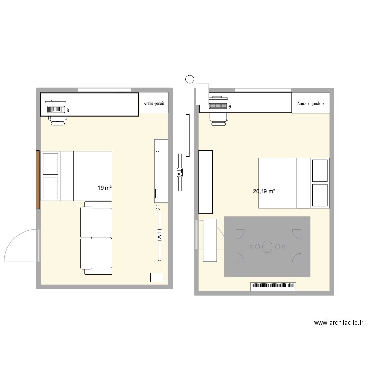 sous sol. Plan de 2 pièces et 39 m2