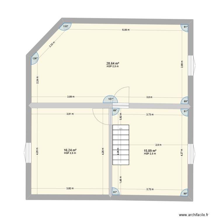 2eme-grenier. Plan de 3 pièces et 61 m2