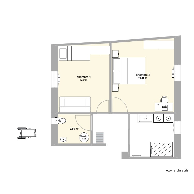 plan grange. Plan de 3 pièces et 33 m2