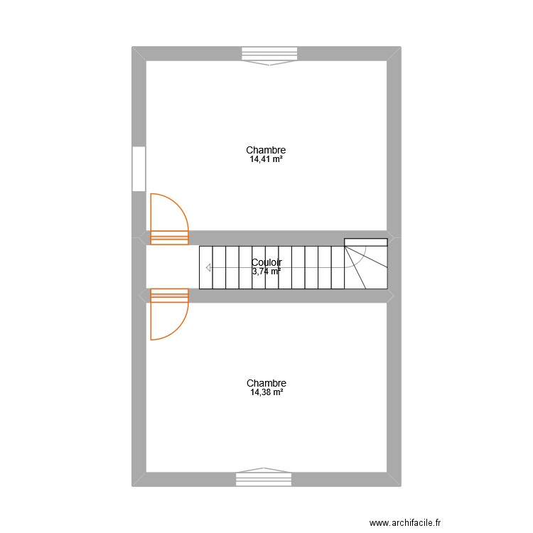 etage maison. Plan de 3 pièces et 33 m2