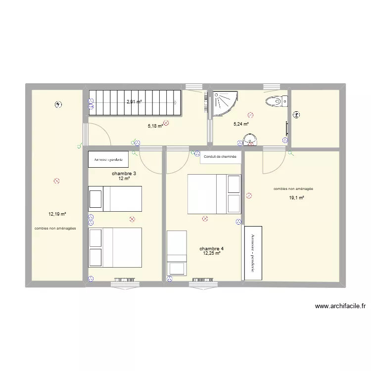 Chantelac R+2 PRUNIERES amenagement. Plan de 