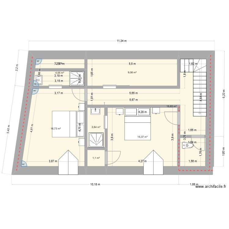 ADG Marie Pigeon Floor #2. Plan de 7 pièces et 65 m2