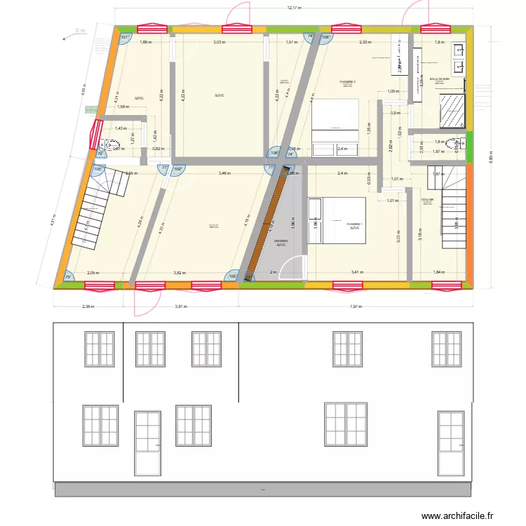 MAISON 1 ET 2 1ER ETAGE OPTION 3. Plan de 17 et 197 m² MAISON 1 ET 2 1ER ETAGE OPTION 3. Plan de 17 et 197 m²