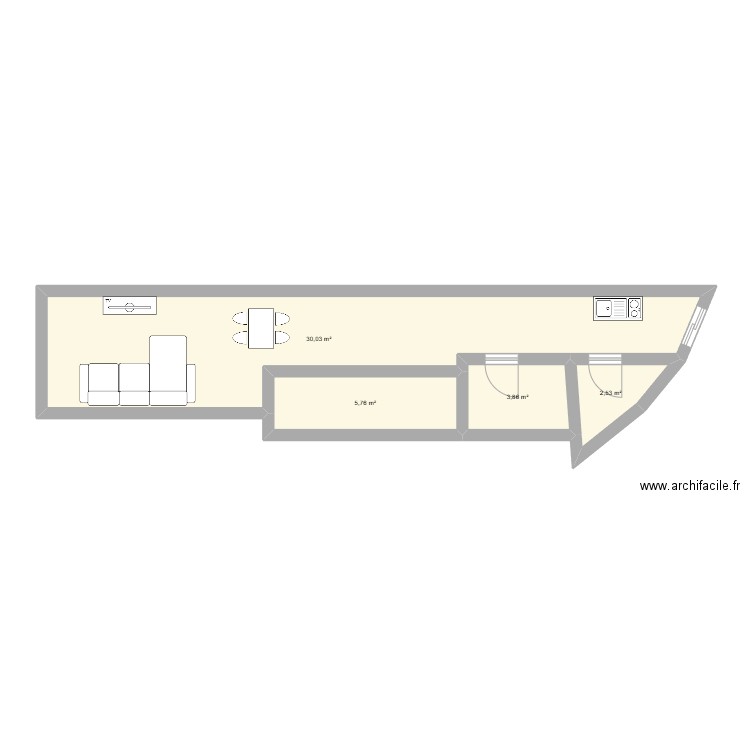 1er etatge. Plan de 4 pièces et 42 m2
