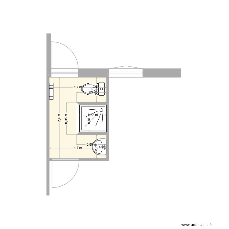 Salle d'eau DE--25-11-33. Plan de 2 pièces et 4 m2