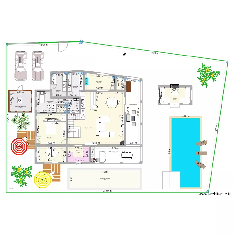 Villa Cactus - version 5 - rez. Plan de 48 pièces et 1634 m²