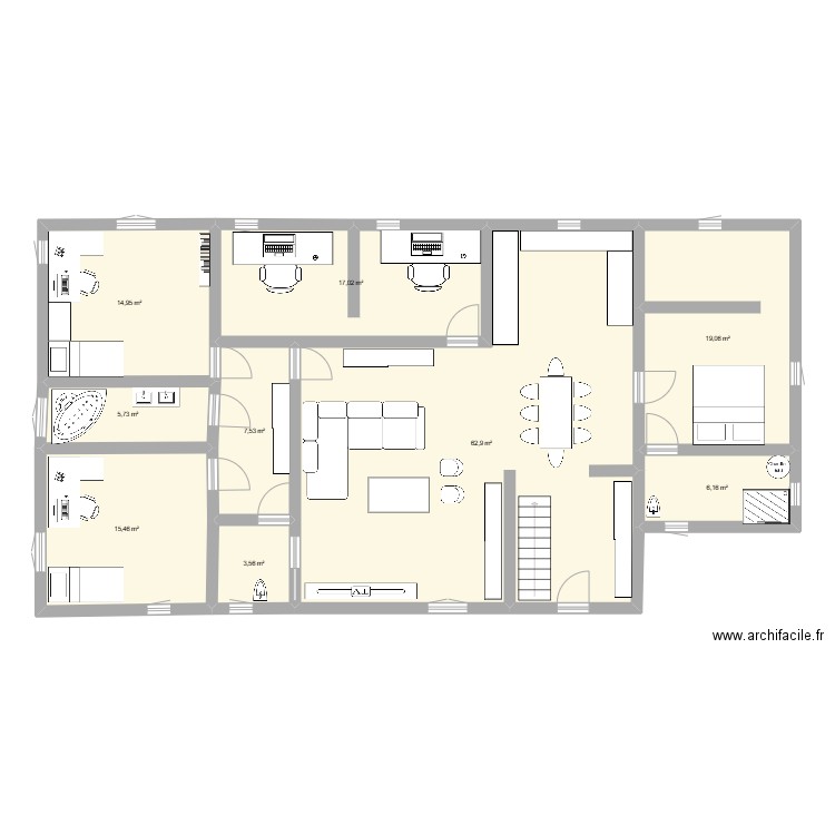 1ere maison Evan. Plan de 9 pièces et 152 m2