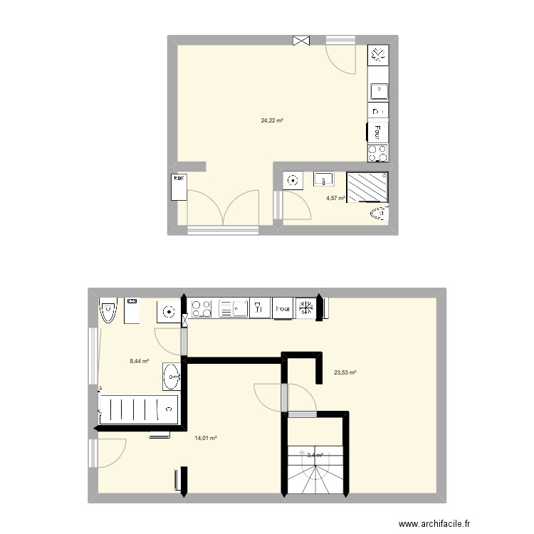 1er et 2e bis. Plan de 6 pièces et 78 m2