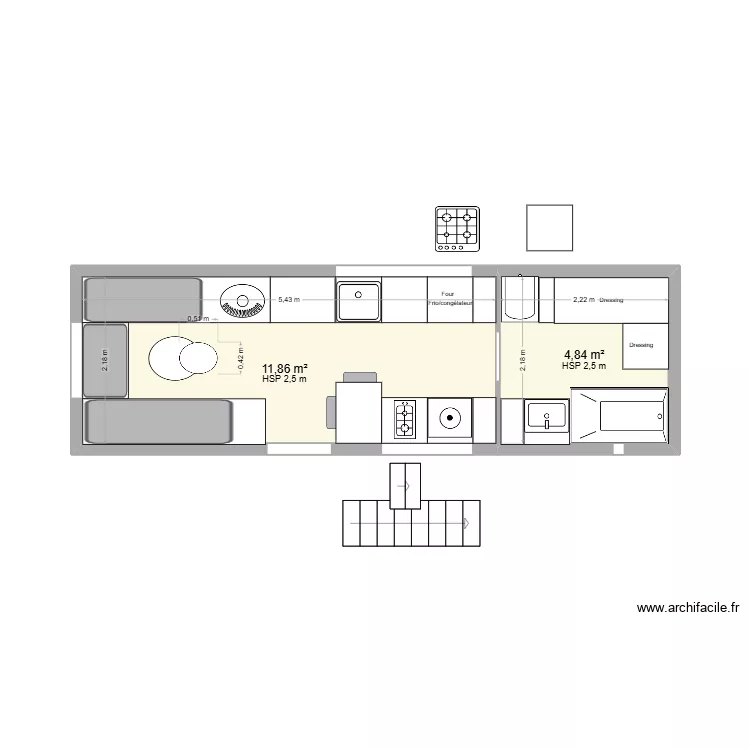 Tiny house 2bis. Plan de 2 et 17 m² Tiny house 2bis. Plan de 2 et 17 m²