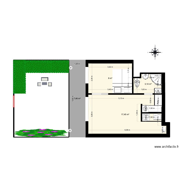 Plan Modèle. Plan de 4 pièces et 36 m2