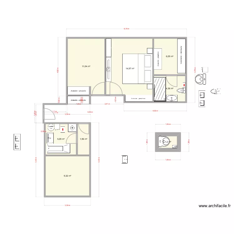 FRANKELIN R. Plan de 8  et 54 m²
