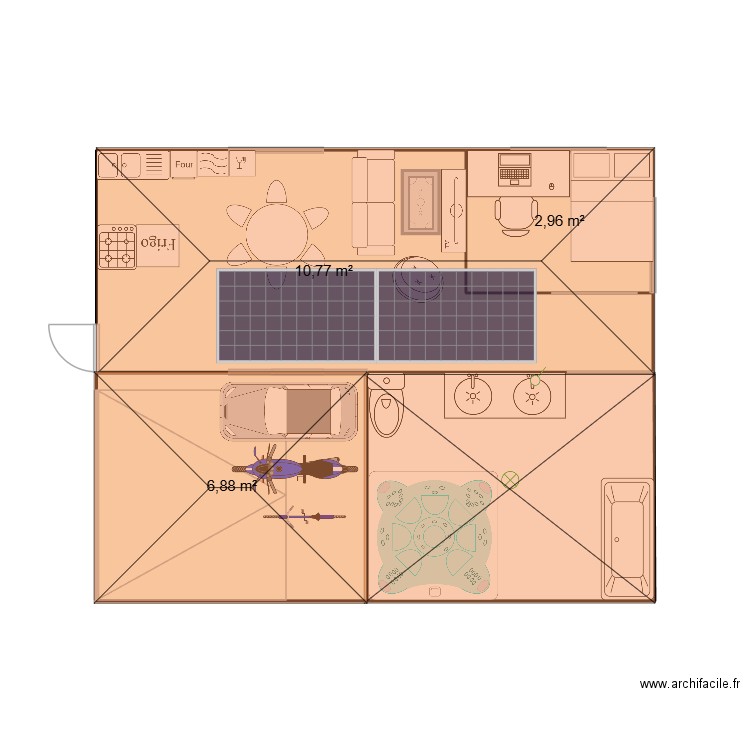 containeur. Plan de 3 pièces et 21 m2