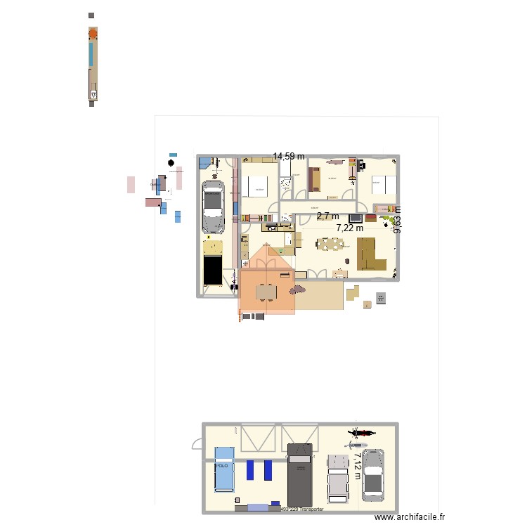 Duras garage au fond. Plan de 11 pièces et 232 m2