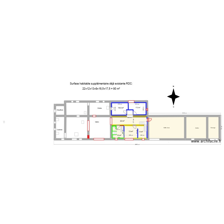 Calcul - Planchet RDC. Plan de 3 pièces et 191 m2