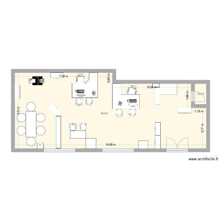 guichet. Plan de 2 pièces et 81 m2