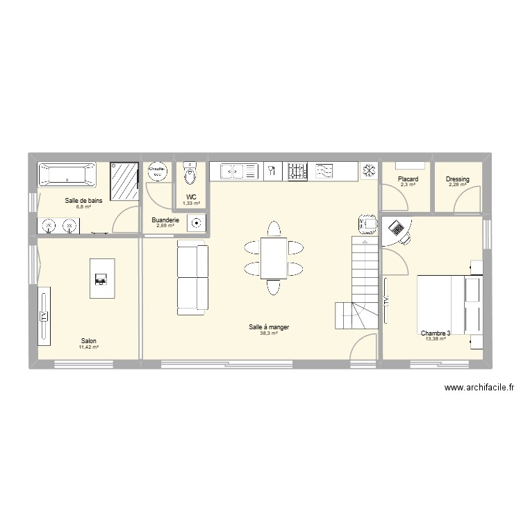 Maison Davy 2. Plan de 8 pièces et 79 m2