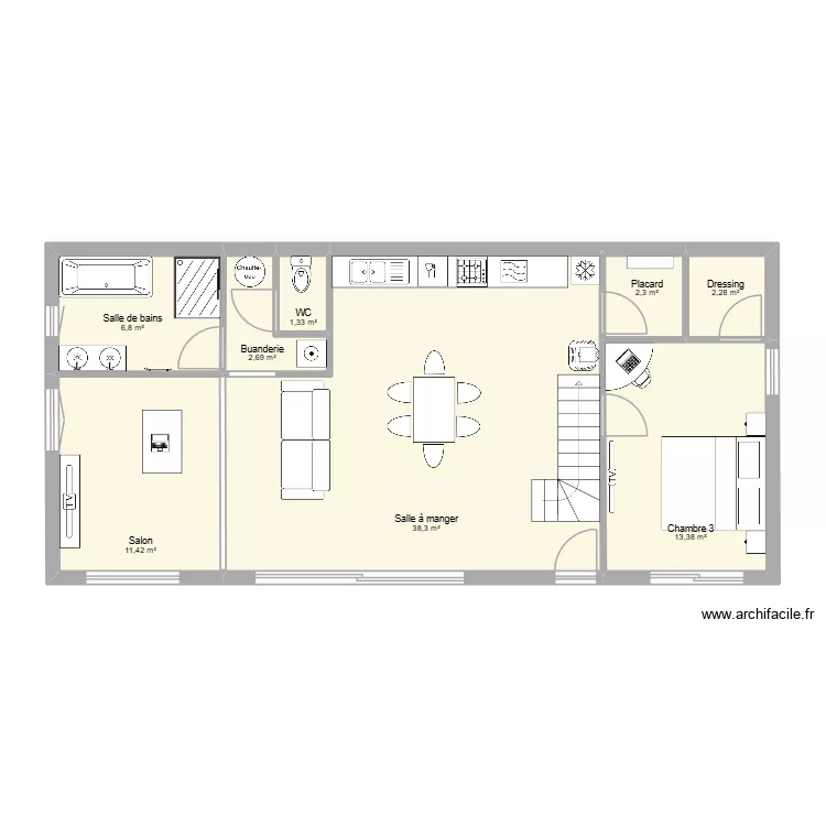 Maison Davy 2. Plan de 8 pièces et 79 m²