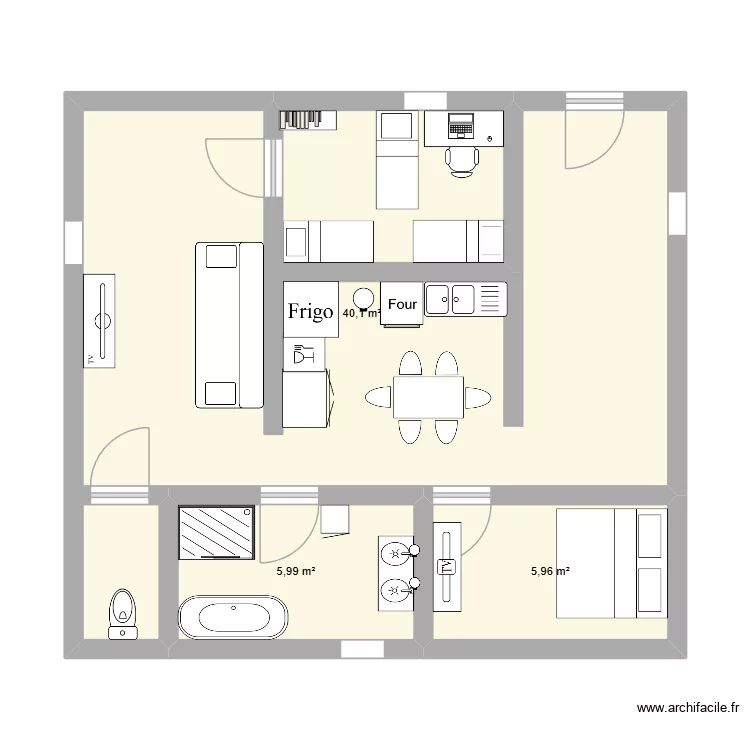 maisn. Plan de 3 pièces et 52 m²