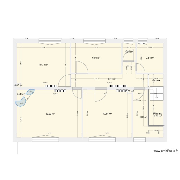 plan original 1er. Plan de 13 pièces et 60 m2