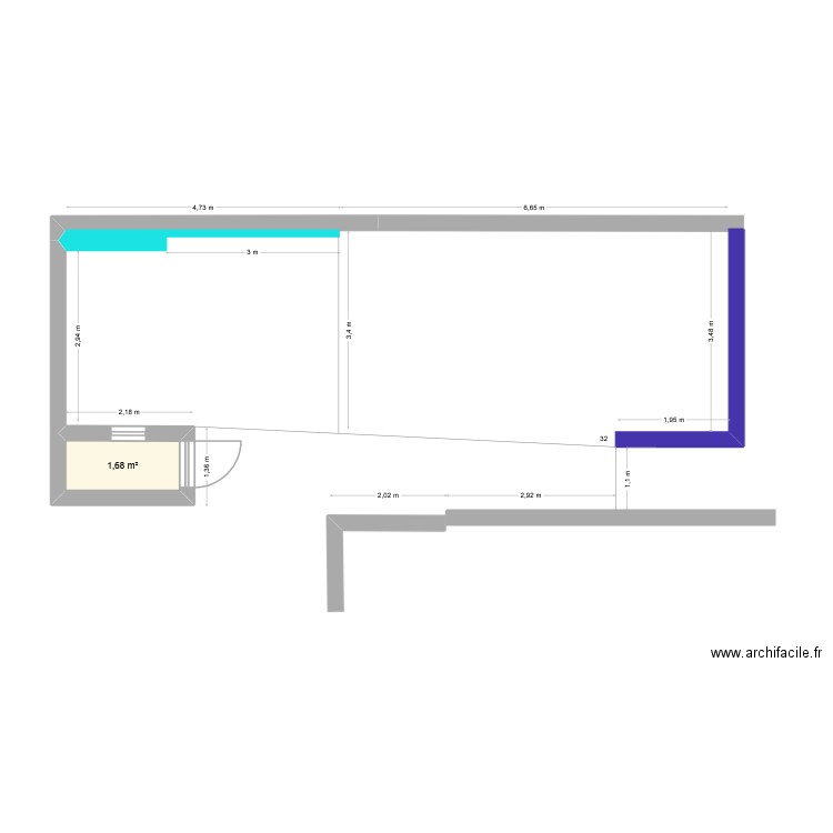 Terrasse arrière. Plan de 1 pièce et 2 m2