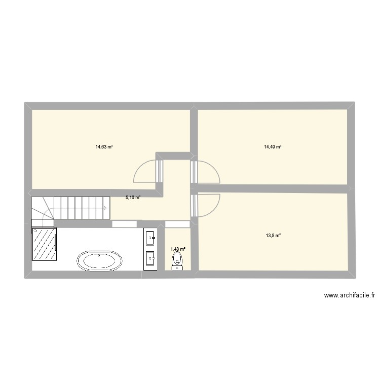 ETAGE. Plan de 5 pièces et 50 m2