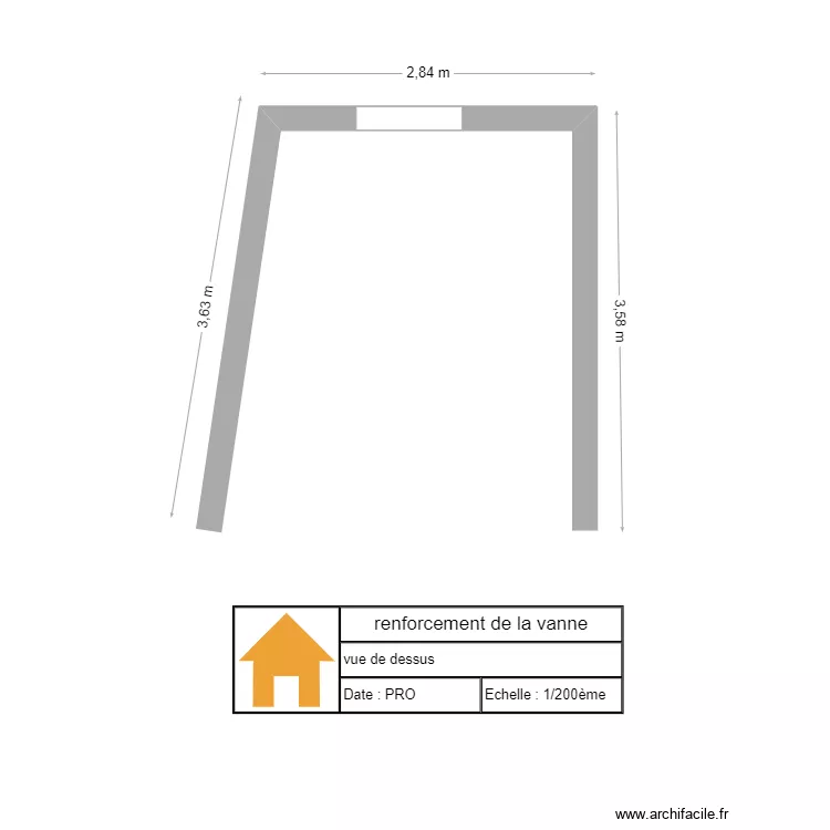 Renforcement de la vanne vue de dessus. Plan de 