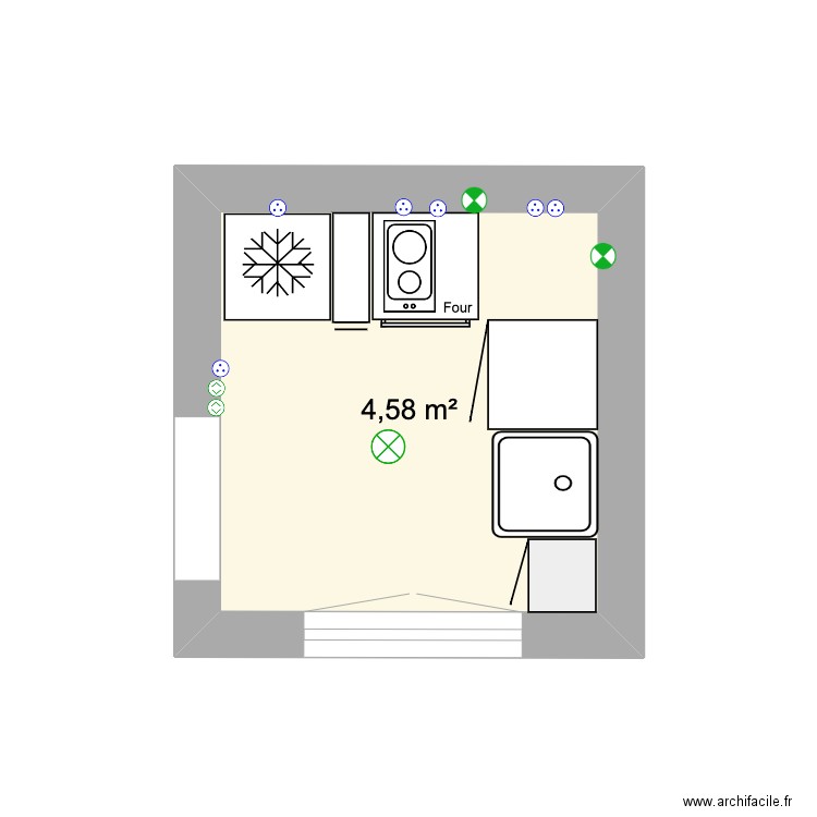 cuisine. Plan de 1 pièce et 5 m2