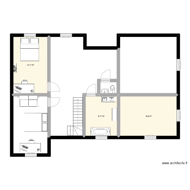 hzuiy. Plan de 3 pièces et 40 m2