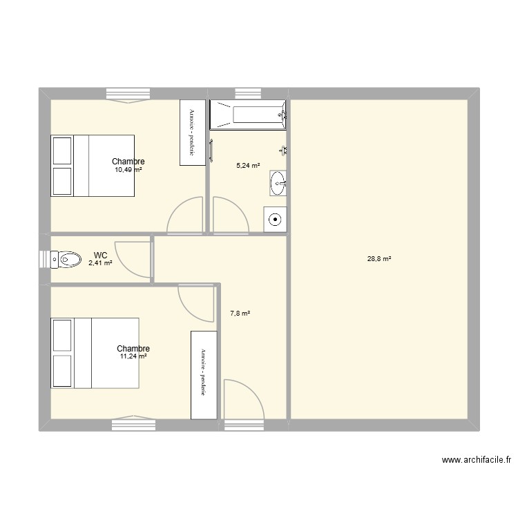 ukugul. Plan de 6 pièces et 66 m2