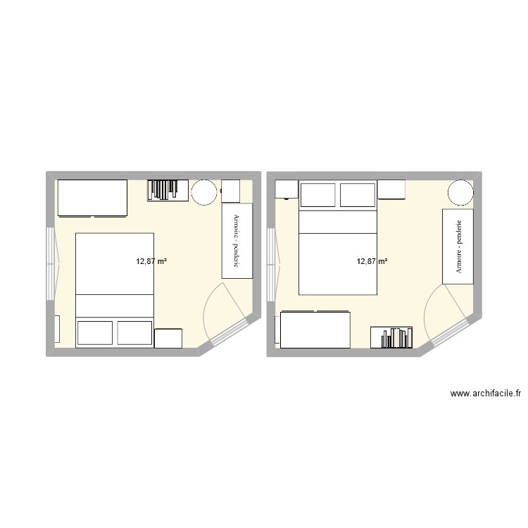 chambre. Plan de 2 pièces et 26 m2