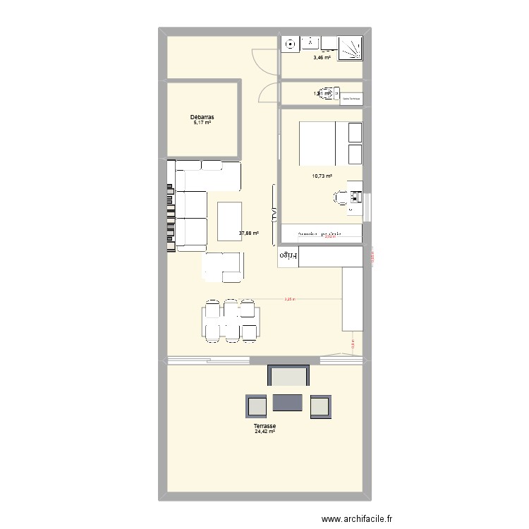 Appart en pétant un seul mur. Plan de 6 pièces et 84 m2