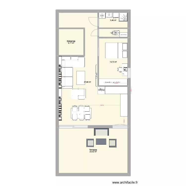 Appart en p&eacute;tant un seul mur. Plan de 