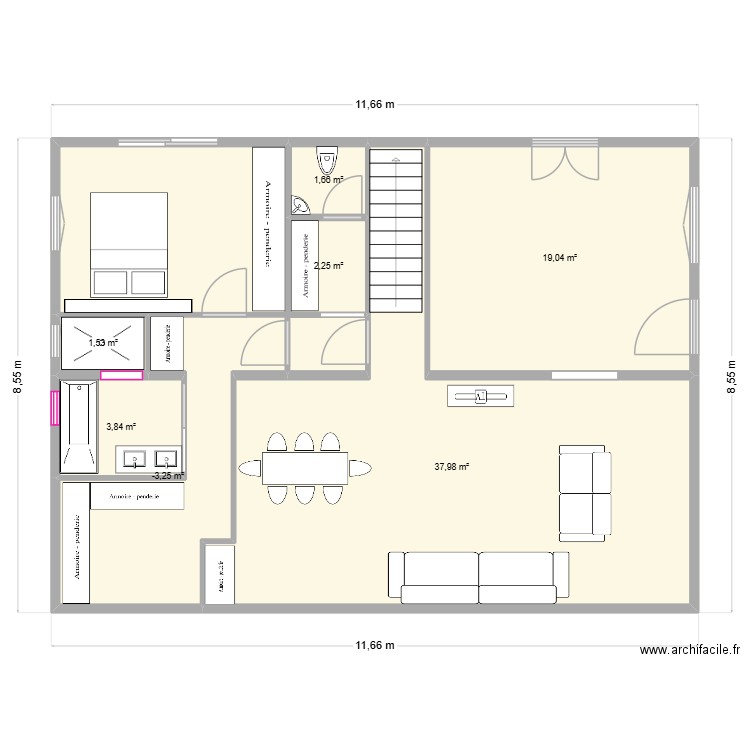 UR ONEA ETAGE apres travaux V3. Plan de 7 pièces et 77 m2