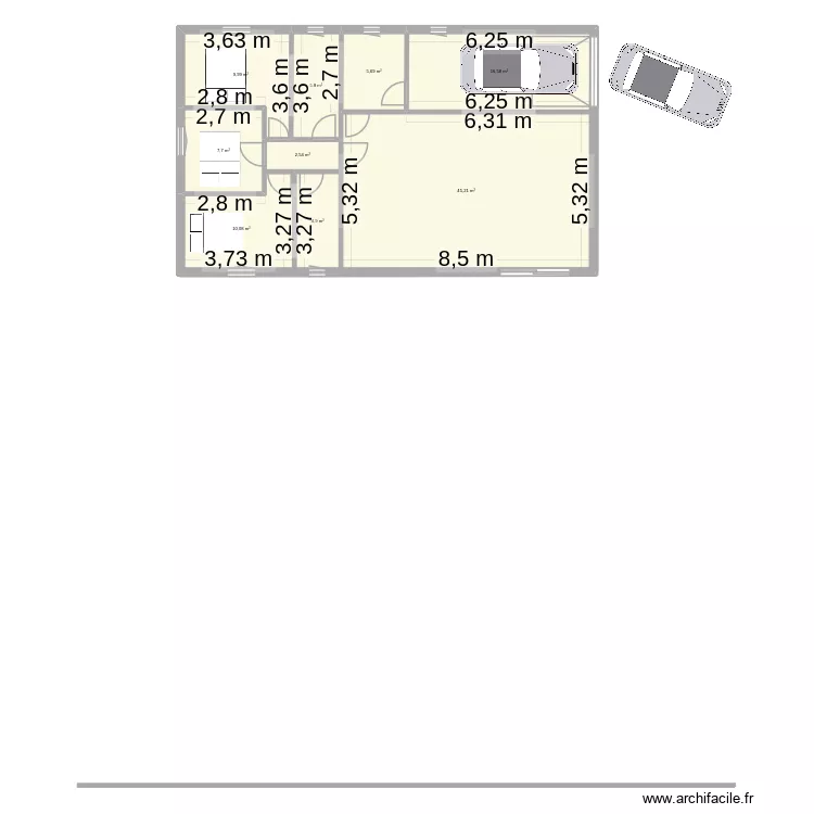 garage sur larriere. Plan de 9  et 108 m²