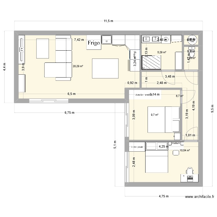 IUGIUI. Plan de 7 pièces et 62 m2
